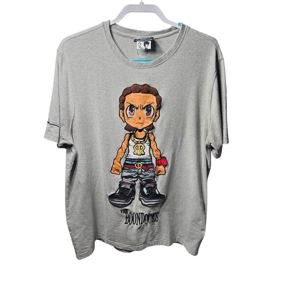 The Boondocks Graphic T-Shirt W/ Embroidered Huey Character Design Gray Short Sl - Picture 1 of 9